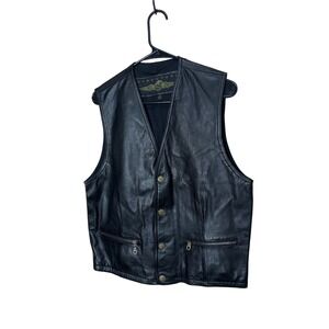 Structure‎ Mens Black Genuine Leather Vest Button Front Zip Pockets Size M